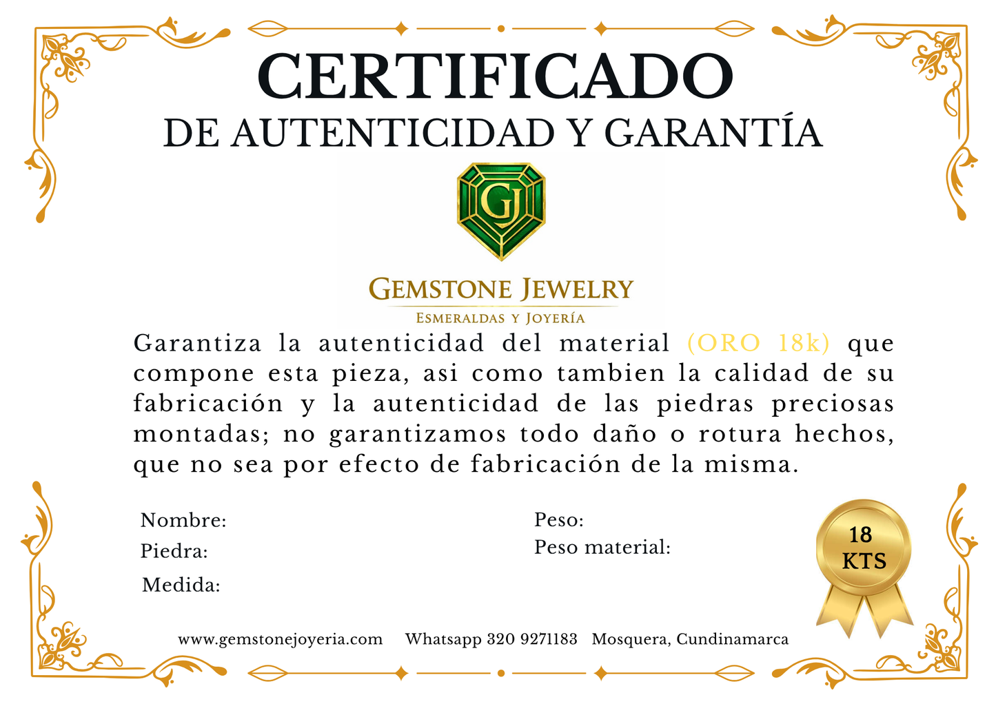 Cadena en oro Italiano de 18k y dije con esmeralda natural Colombiana.