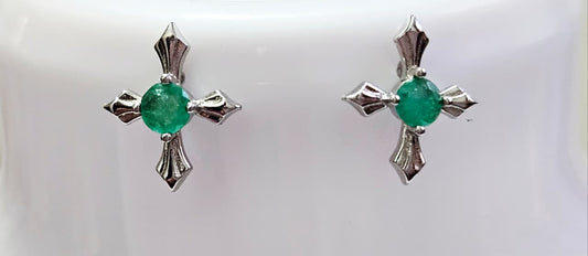 Aretes Cruz y Esmeraldas Naturales.