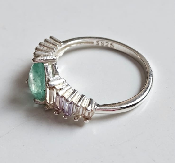 Anillo Cristales y Esmeralda Natural Colombiana.